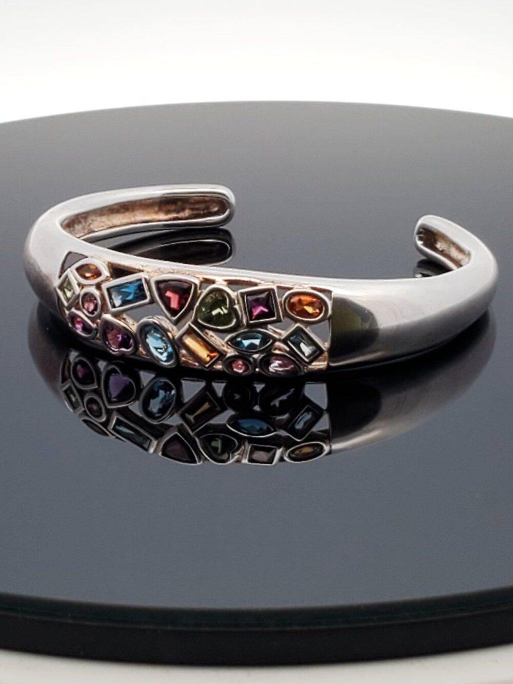 925 Sterling Silver Multicolor Gemstone Cuff Bracelet